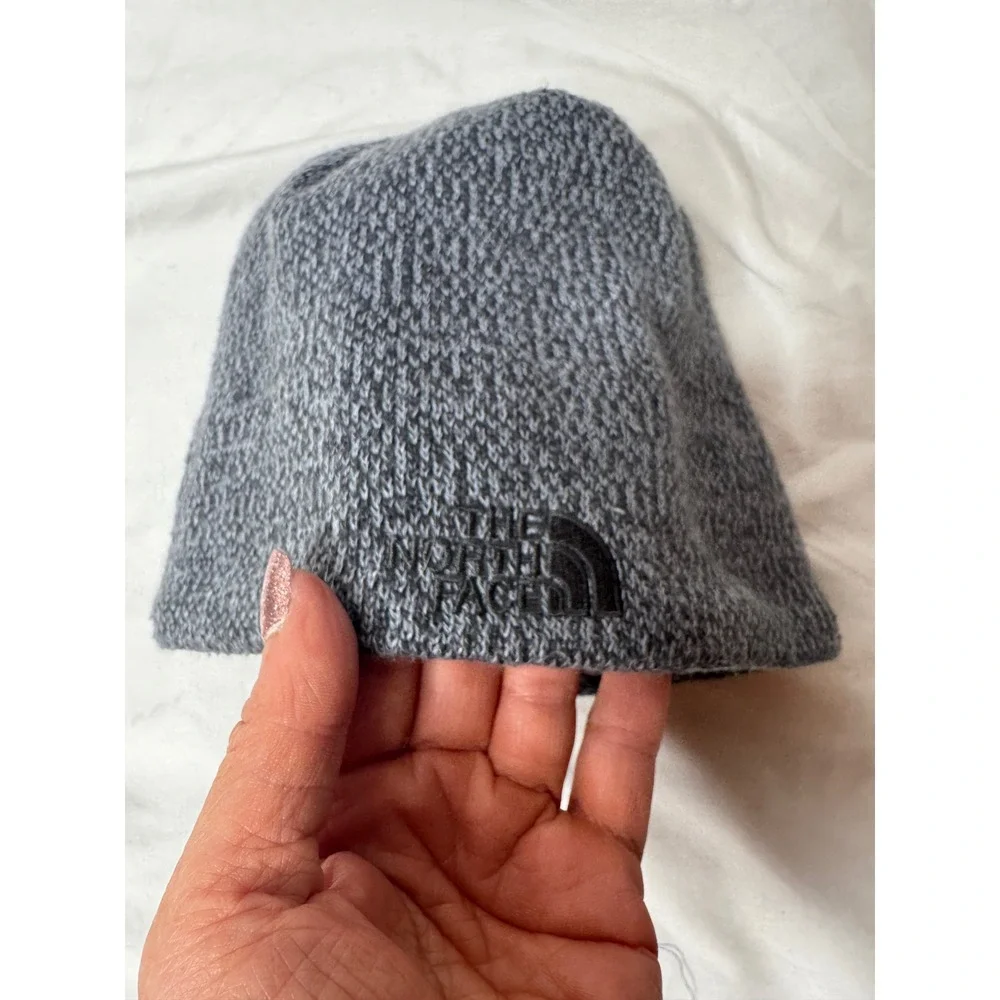 The North Face Gray Marled Knit Fleece Lined Wool Blend Beanie Hat Unisex OS